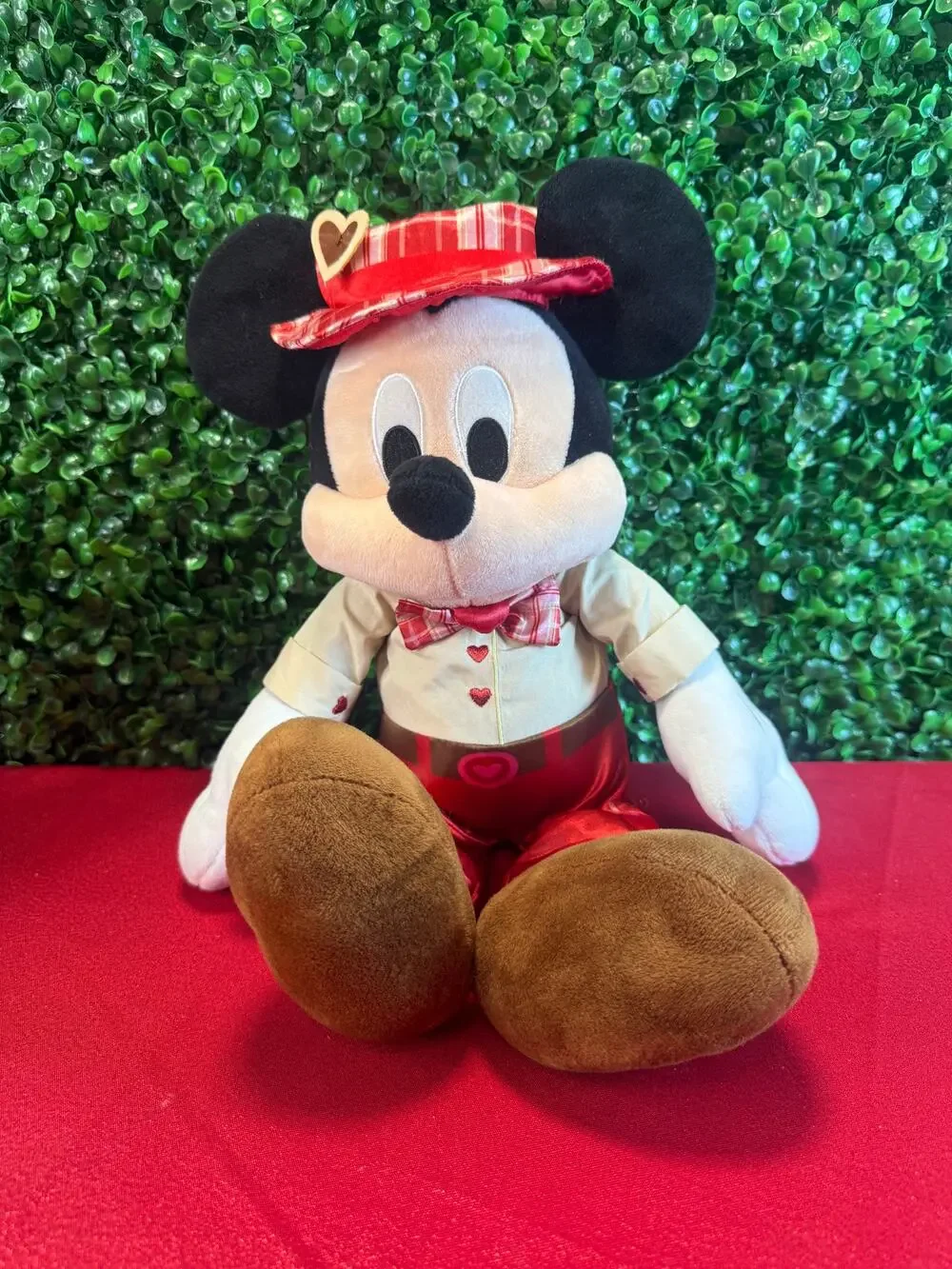 Disney Store 2022 Valentines Day Mickey Mouse Plush 16 Inch Plaid Heart